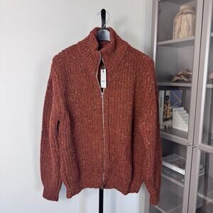 HOWLIN Loose Ends Mars Wool Sweater Medium NEW Orange Marled Tweed Zip Up Jacket